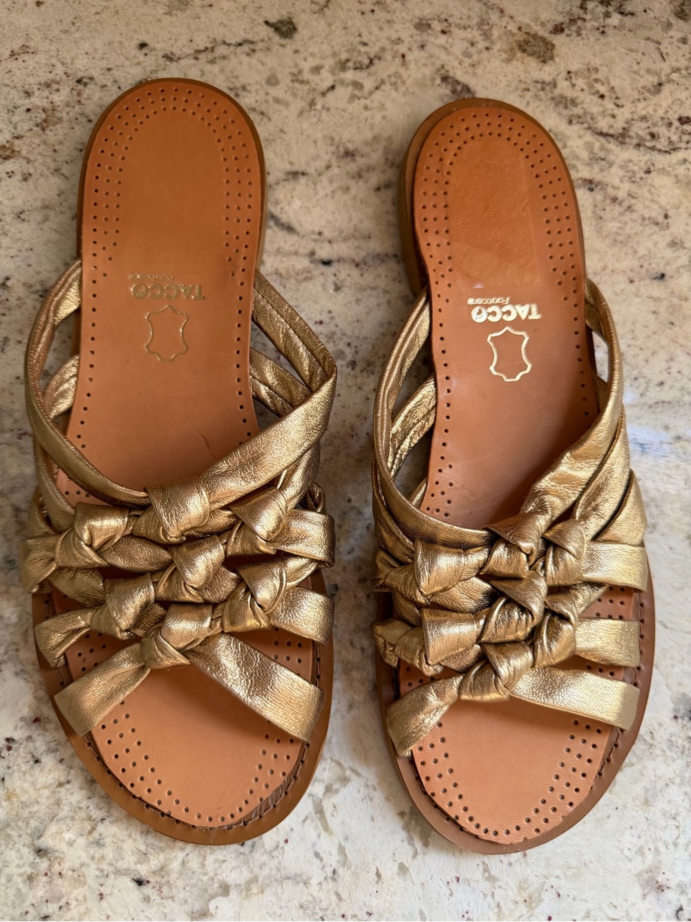 Sezane Ines $230 Gold Braided Womens Slide Sandals Mule EU 40 US 9 EUC
